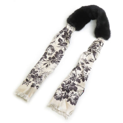 Gucci Scarf Shawl Silk Black Light Beige