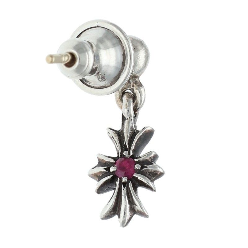 Chrome Hearts Tny CH Pls 1 Rby Tiny Ech Plus Drop Ruby Silver Earrings Red