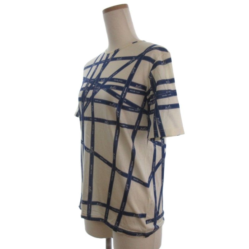 Hermes Martin Margiela Era Bolduc Ribbon Pattern Top Short Sleeve Off White Off-white Blue