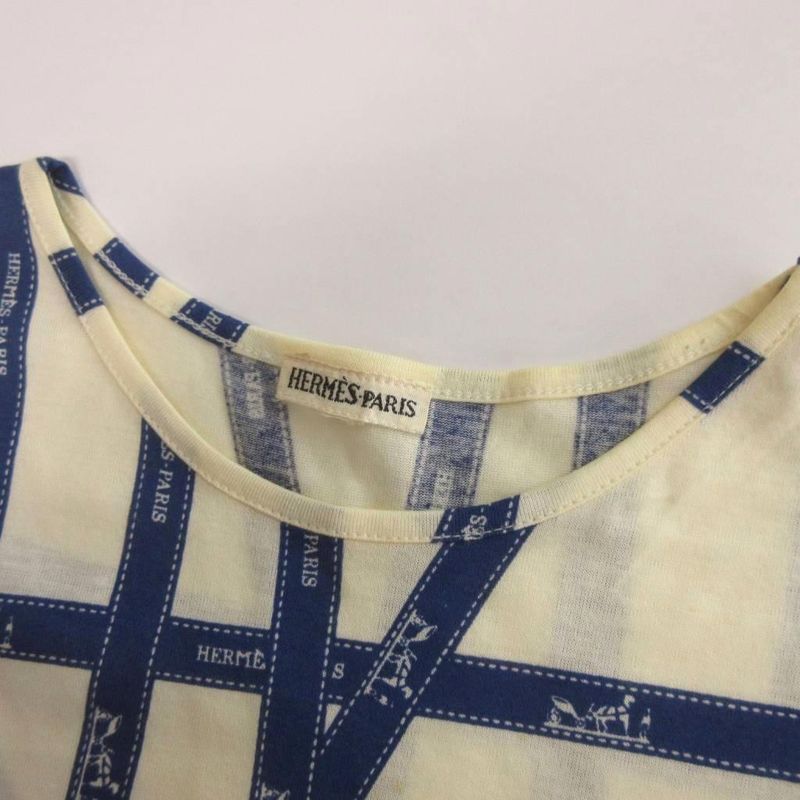Hermes Martin Margiela Era Bolduc Ribbon Pattern Top Short Sleeve Off White Off-white Blue