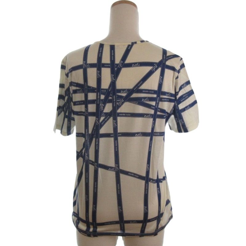 Hermes Martin Margiela Era Bolduc Ribbon Pattern Top Short Sleeve Off White Off-white Blue
