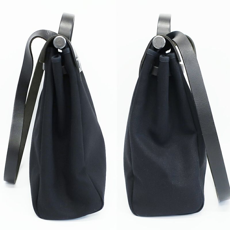 Hermes Herbag Shoulder Bag Black Silver