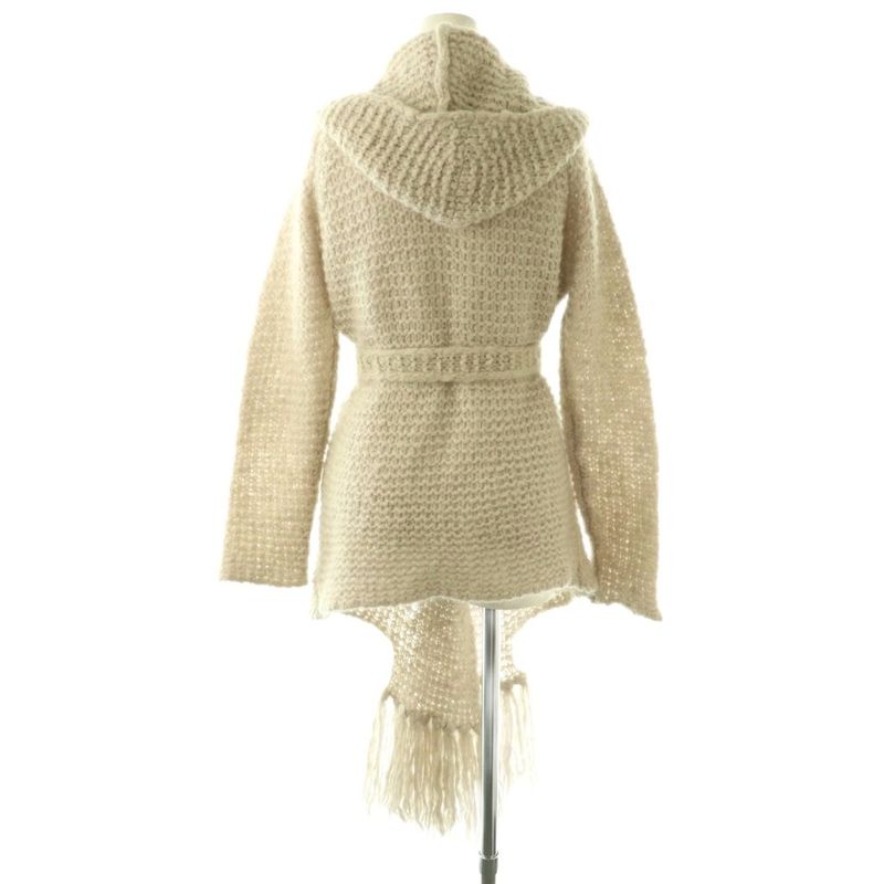 Max Mara White Tag Gown Cardigan Knit Fringe Mohair Blend Silk Light Beige