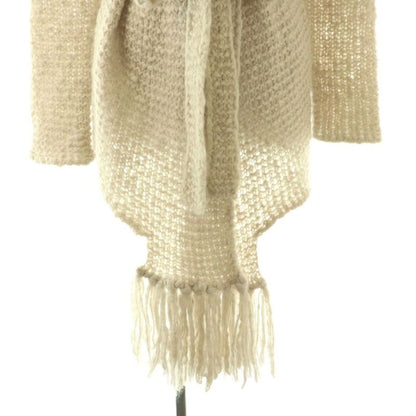 Max Mara White Tag Gown Cardigan Knit Fringe Mohair Blend Silk Light Beige