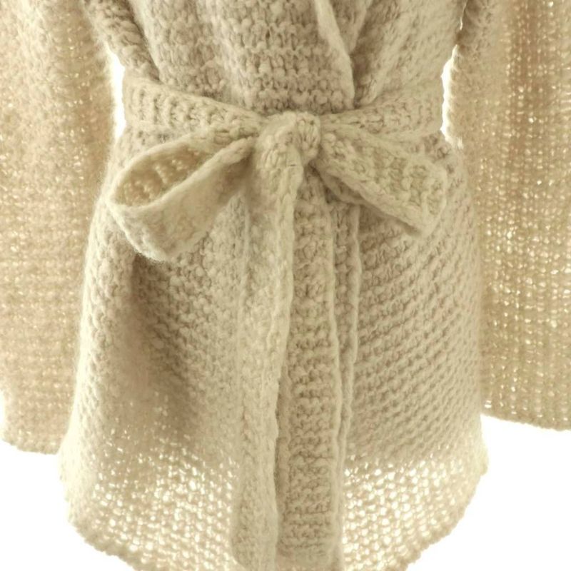 Max Mara White Tag Gown Cardigan Knit Fringe Mohair Blend Silk Light Beige