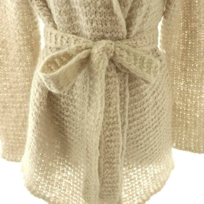 Max Mara White Tag Gown Cardigan Knit Fringe Mohair Blend Silk Light Beige