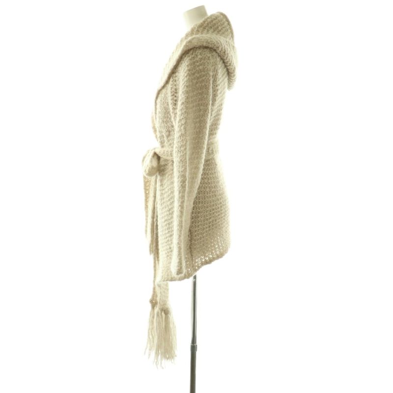 Max Mara White Tag Gown Cardigan Knit Fringe Mohair Blend Silk Light Beige
