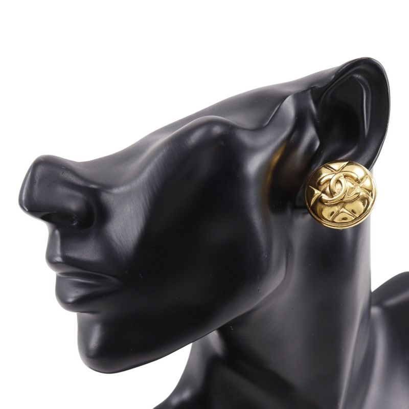Chanel CC Logo Quilted Vintage Gold Plated Earrings