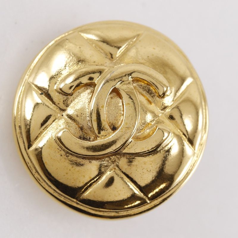 Chanel CC Logo Quilted Vintage Gold Plated Earrings
