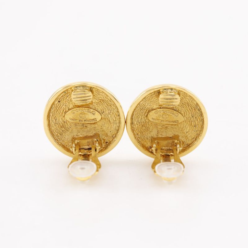 Chanel CC Logo Quilted Vintage Gold Plated Earrings