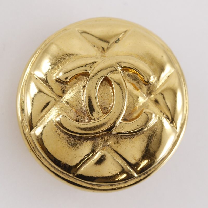 Chanel CC Logo Quilted Vintage Gold Plated Earrings