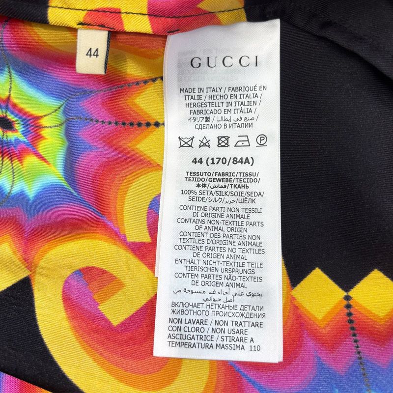 Gucci Short Sleeve Shirt Kaleidoscope 44 S M Silk Black Multicolor All Over
