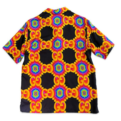 Gucci Short Sleeve Shirt Kaleidoscope 44 S M Silk Black Multicolor All Over