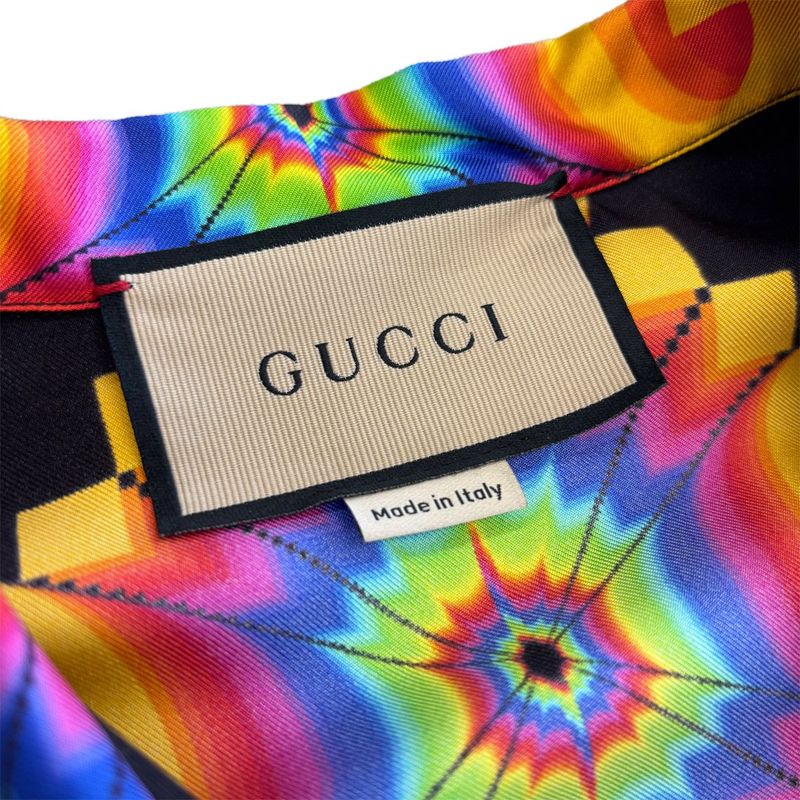 Gucci Short Sleeve Shirt Kaleidoscope 44 S M Silk Black Multicolor All Over