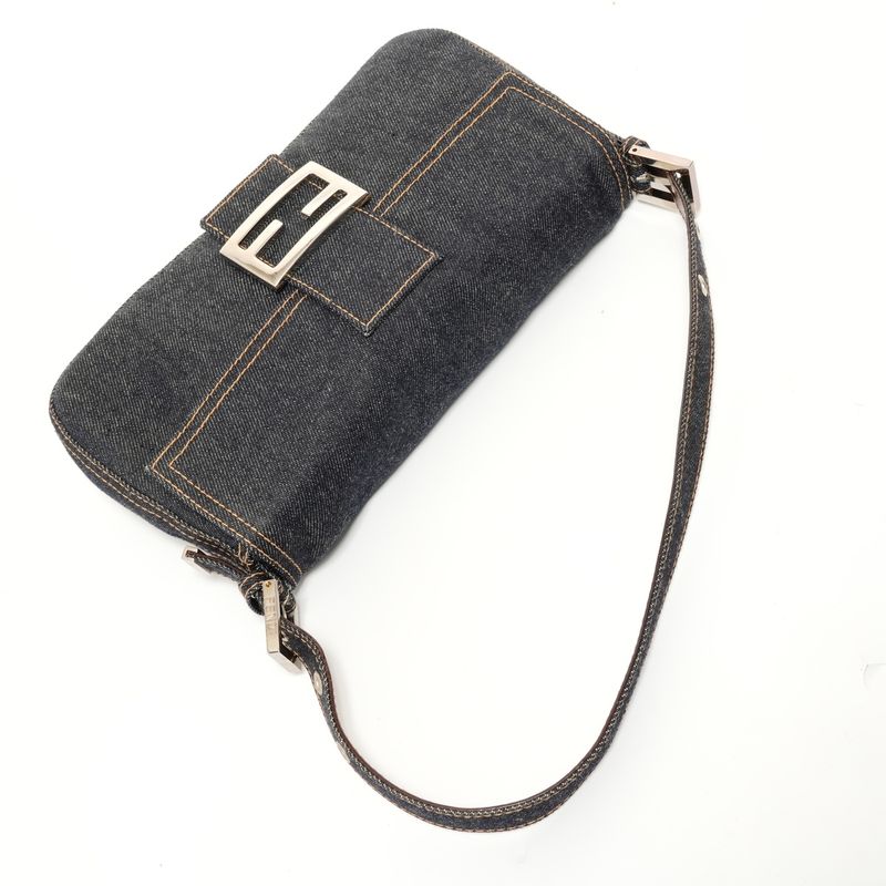 Fendi Shoulder Bag Mamma Bucket Denim Silver
