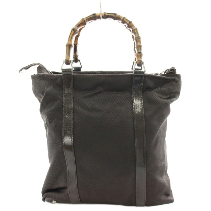 Gucci Bamboo Handle Handbag Nylon Leather Brown