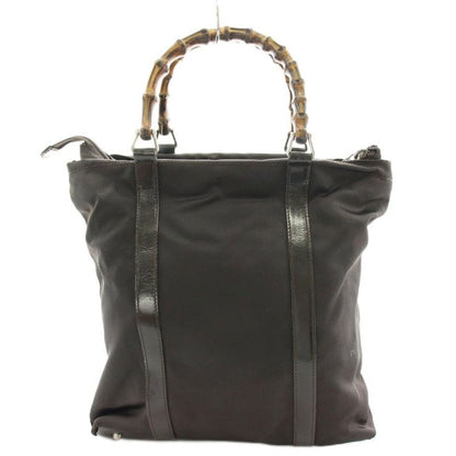Gucci Bamboo Handle Handbag Nylon Leather Brown