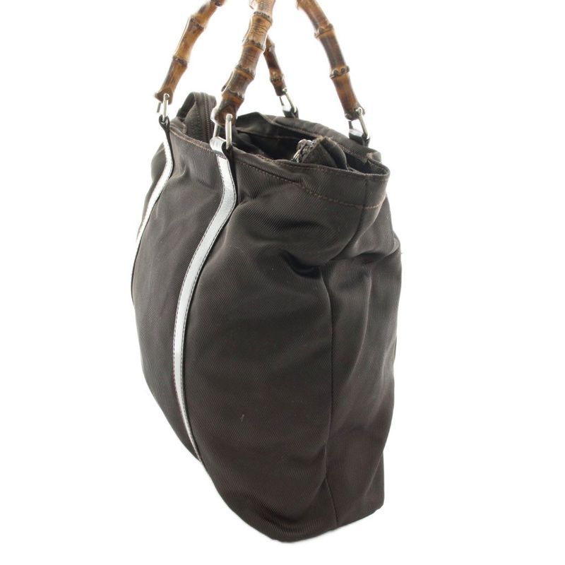 Gucci Bamboo Handle Handbag Nylon Leather Brown