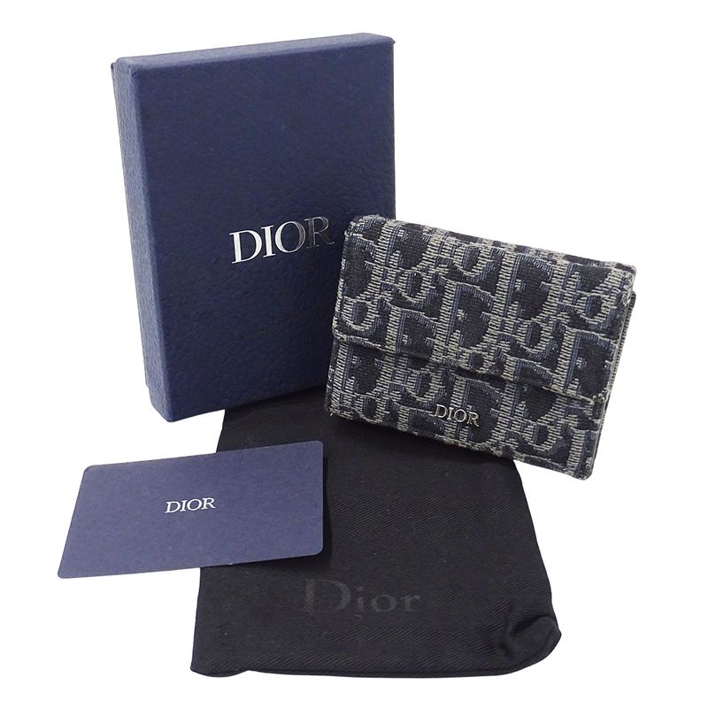 Dior Wallet Trifold Blue Jacquard Navy Mini