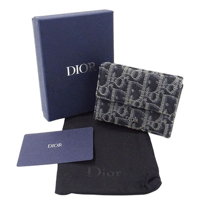 Dior Wallet Trifold Blue Jacquard Navy Mini