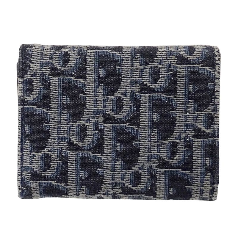 Dior Wallet Trifold Blue Jacquard Navy Mini