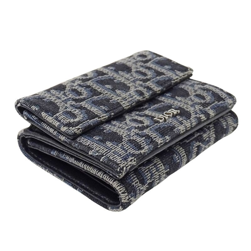 Dior Wallet Trifold Blue Jacquard Navy Mini