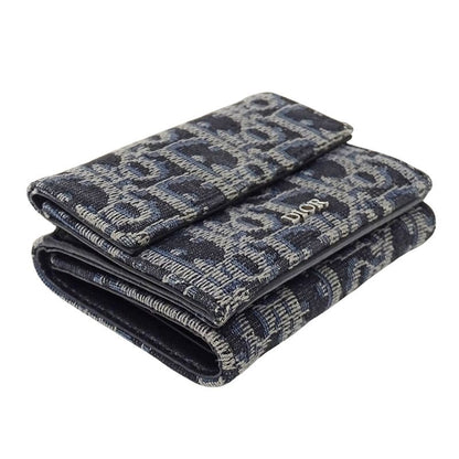 Dior Wallet Trifold Blue Jacquard Navy Mini