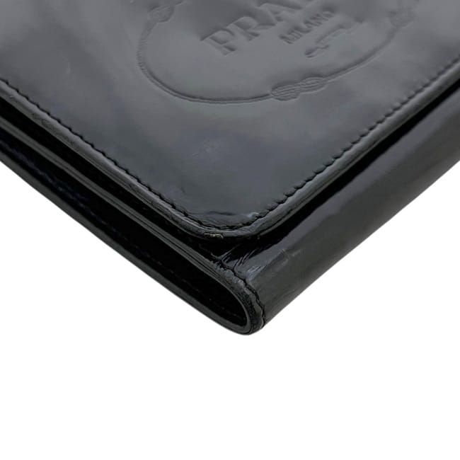 Prada Trifold Wallet Black Nero Compact Patent Leather