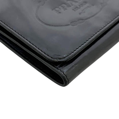 Prada Trifold Wallet Black Nero Compact Patent Leather