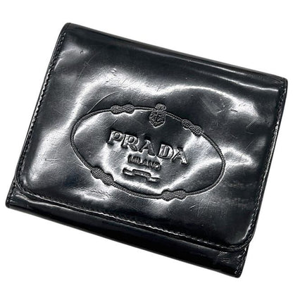 Prada Trifold Wallet Black Nero Compact Patent Leather