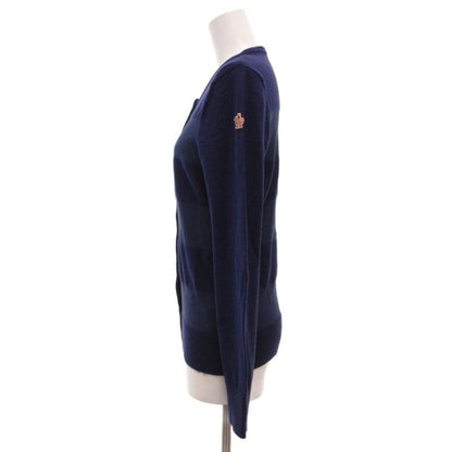 Moncler Maglione Tricot Alla Coreana Cardigan Knit Band Collar Border Pattern Blue - Navy