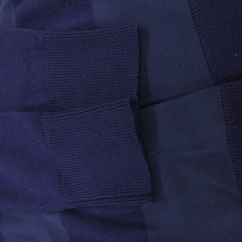 Moncler Maglione Tricot Alla Coreana Cardigan Knit Band Collar Border Pattern Blue - Navy