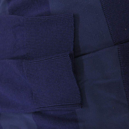 Moncler Maglione Tricot Alla Coreana Cardigan Knit Band Collar Border Pattern Blue - Navy
