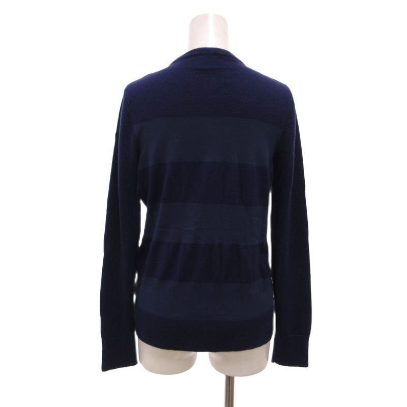 Moncler Maglione Tricot Alla Coreana Cardigan Knit Band Collar Border Pattern Blue - Navy
