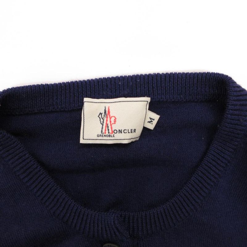 Moncler Maglione Tricot Alla Coreana Cardigan Knit Band Collar Border Pattern Blue - Navy