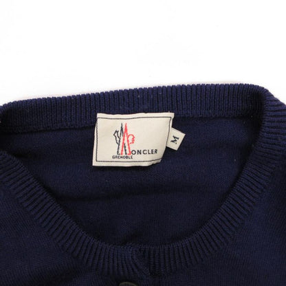 Moncler Maglione Tricot Alla Coreana Cardigan Knit Band Collar Border Pattern Blue - Navy