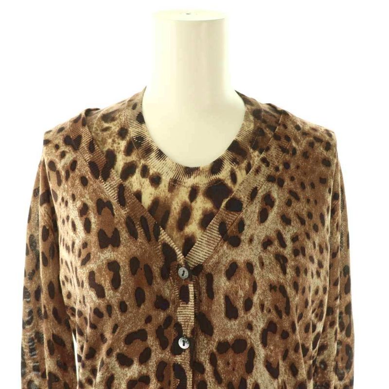 Dolce & Gabbana Knit Ensemble Cardigan Pullover Animal Pattern 36 38 Brown DF