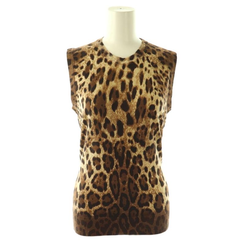 Dolce & Gabbana Knit Ensemble Cardigan Pullover Animal Pattern 36 38 Brown DF