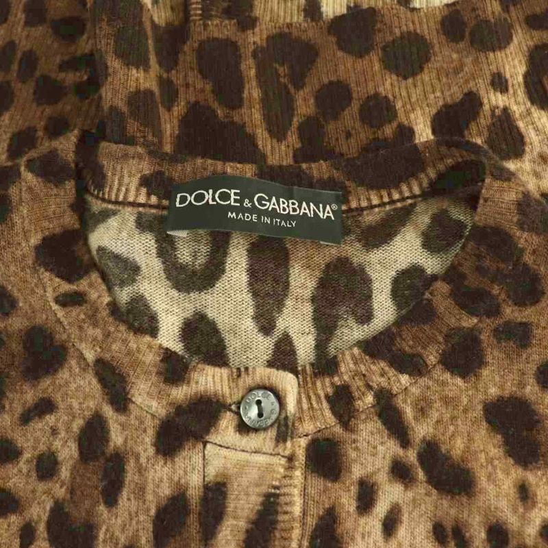 Dolce & Gabbana Knit Cardigan Leopard Print Wool Cashmere Blend 38 Brown DF