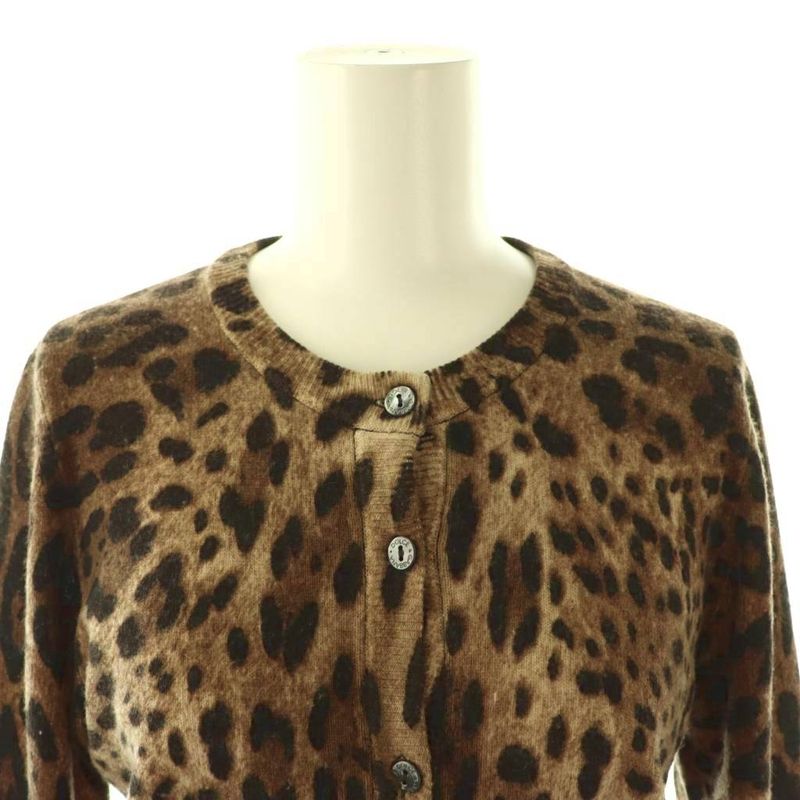 Dolce & Gabbana Knit Cardigan Leopard Print Wool Cashmere Blend 38 Brown DF