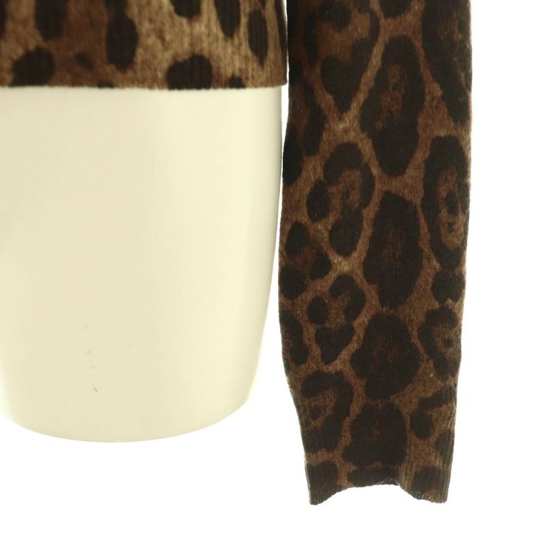 Dolce & Gabbana Knit Cardigan Leopard Print Wool Cashmere Blend 38 Brown DF