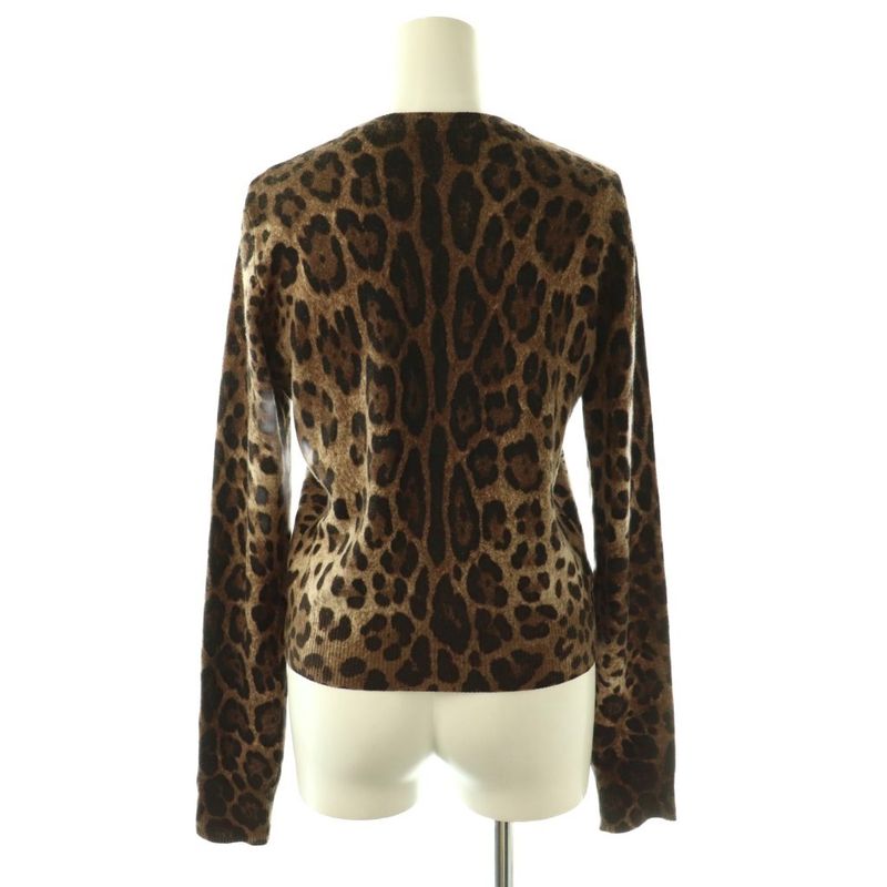 Dolce & Gabbana Knit Cardigan Leopard Print Wool Cashmere Blend 38 Brown DF
