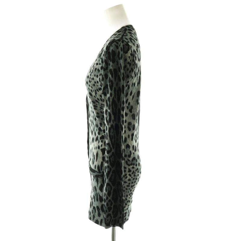 Dolce & Gabbana Knit Cardigan Animal Pattern Wool 38 Gray DF