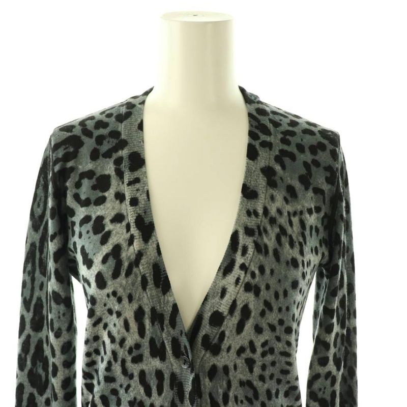 Dolce & Gabbana Knit Cardigan Animal Pattern Wool 38 Gray DF