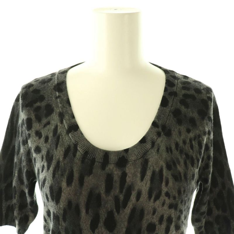 Dolce & Gabbana Knit Pullover Short Sleeve Animal Pattern 38 Gray DF Sweater