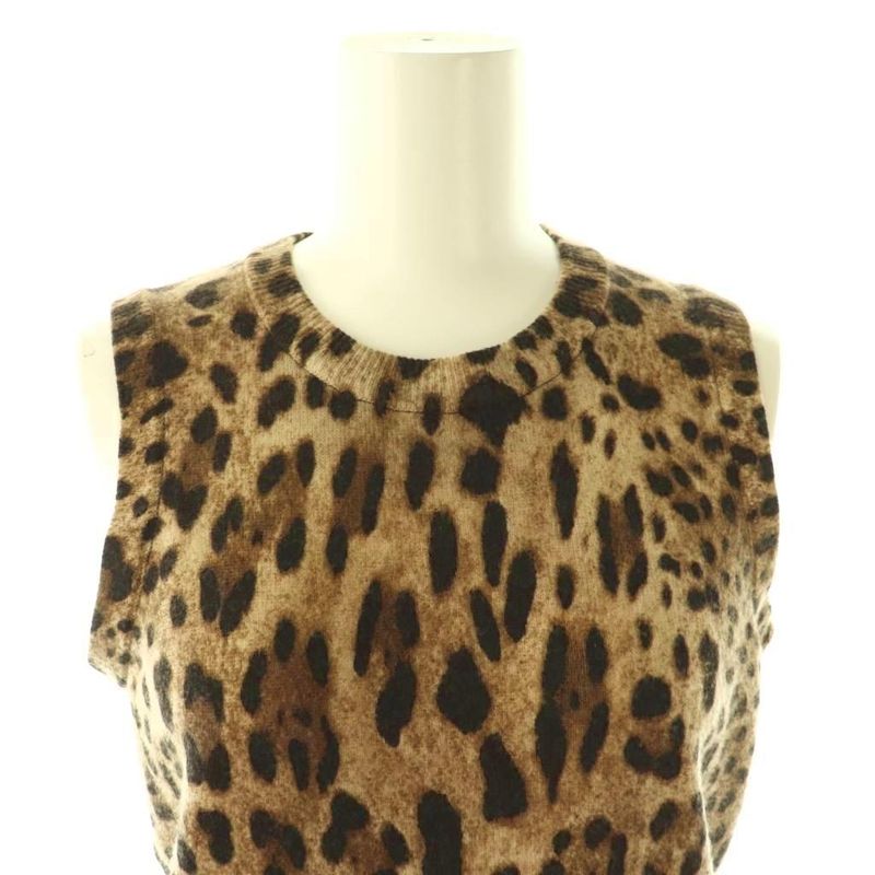 Dolce & Gabbana Vest Leopard Print Wool Cashmere Blend 38 Brown DF