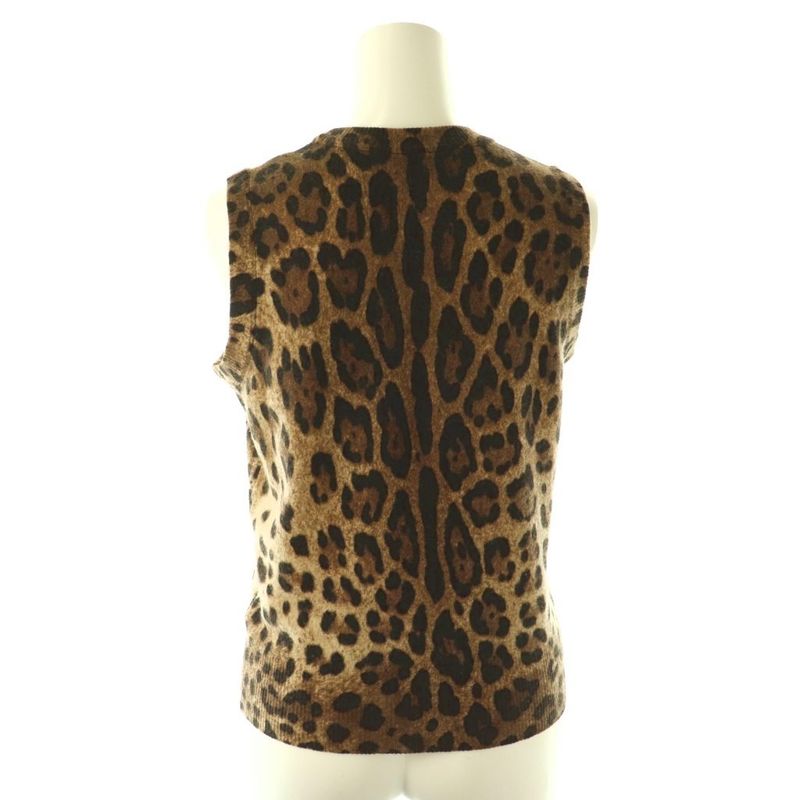 Dolce & Gabbana Vest Leopard Print Wool Cashmere Blend 38 Brown DF