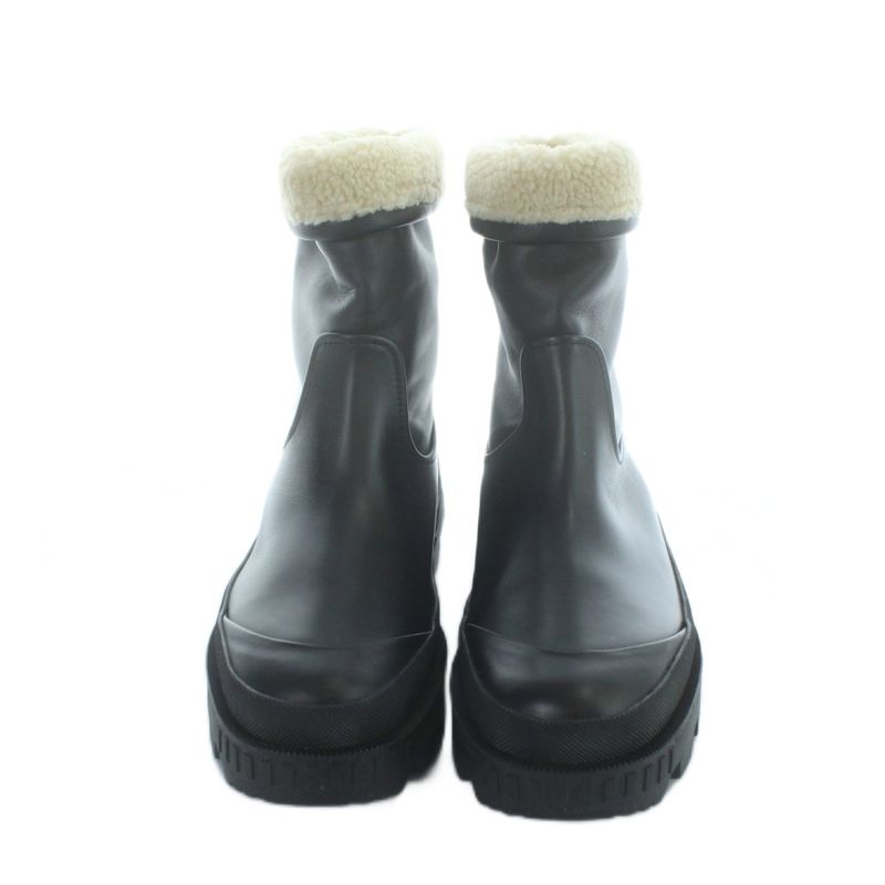 Moncler Moscova Boots Short Leather Logo Boa 37 Black
