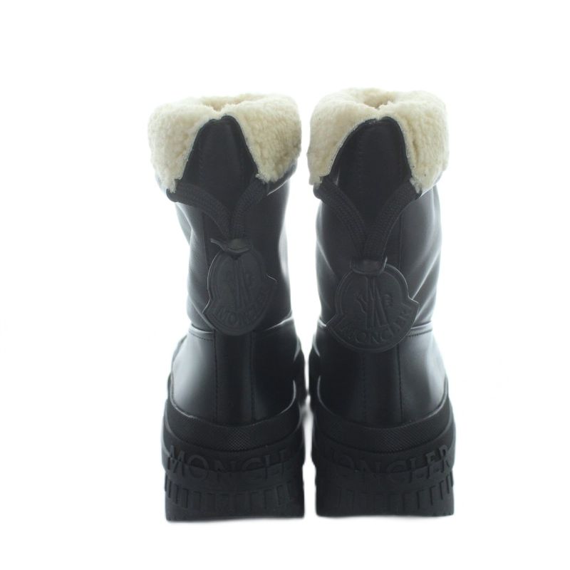 Moncler Moscova Boots Short Leather Logo Boa 37 Black