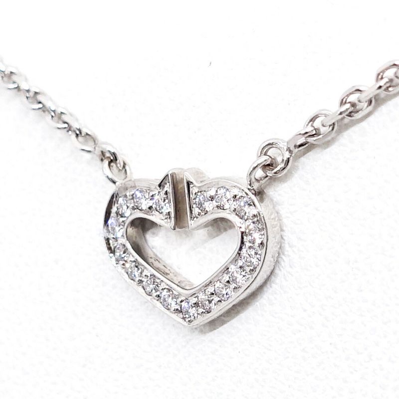 Cartier 18K White Gold C Heart Diamond Necklace Pendant
